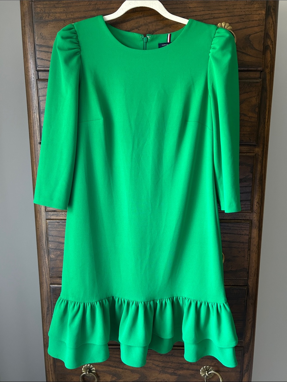 Tommy Hilfiger Emerald Green Ruffle-Hem Midi Dress, Size 6